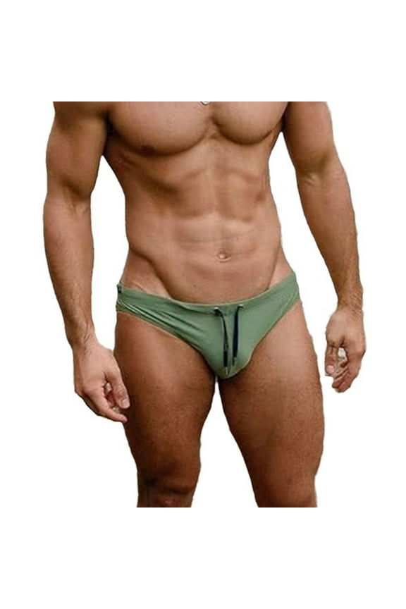 Men's Swimwear Bikini Swimming Briefs Lightweight Comfy Low Rise Drawstring Waist Swimsuits Summer Vacation Board Surf Bathing Suit Fall Saving Army Green S