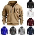 thumbnail image 1 of Jinhomg Men's Tactical Cargo Hoodie Big and Tall Comfy Quarter Zip Sweatshirts Casual Loose Multi-Pocket Athletic Hooded Pullover 90 off Clearance Sale Blue M, 1 of 5