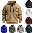 thumbnail image 1 of Jinhomg Men's Tactical Cargo Hoodie Big and Tall Comfy Quarter Zip Sweatshirts Casual Loose Multi-Pocket Athletic Hooded Pullover Holiday Saving Dark Gray S, 1 of 5