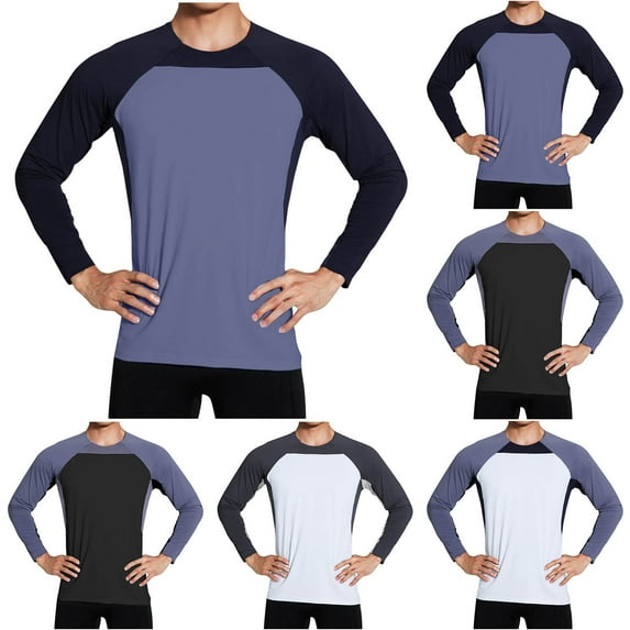 Jinhomg Men's Thin Athletic Shirts Casual Color Block Workout T-Shirts Big and Tall Comfy Long Sleeve Crew Neck Active Tops Quick Dry Gym Sportswear Black L