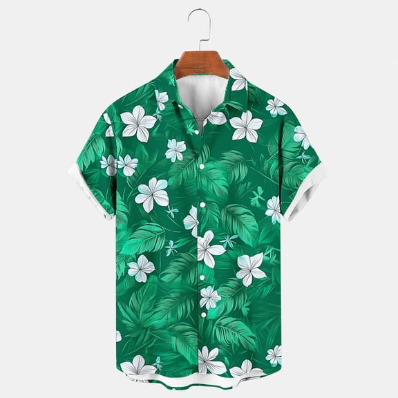Jinhomg Men's Tropical Hawaiian Shirt Casual Floral Print Summer Beach Shirts Big and Tall Comfy Short Sleeve Button Down Vacation Aloha Shirts 90% off Clearance Sale Green M
