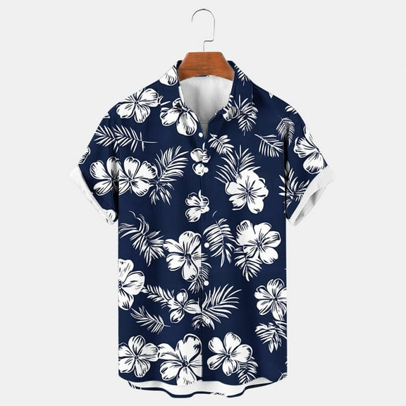 Jinhomg Men's Tropical Hawaiian Shirt Casual Floral Print Summer Beach Shirts Big and Tall Comfy Short Sleeve Button Down Vacation Aloha Shirts Sales Today Blue M