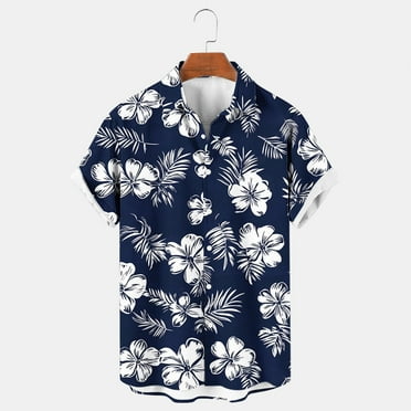 Jinhomg Men's Tropical Hawaiian Shirt Casual Floral Print Summer Beach Shirts Big and Tall Comfy Short Sleeve Button Down Vacation Aloha Shirts Seasonal Sale Blue XXXXL