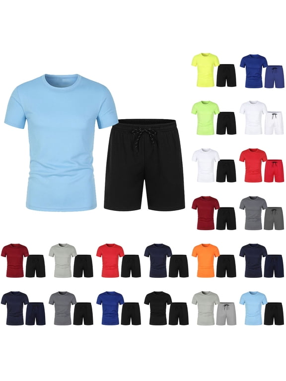 Men's Two Piece Sets Muscle Fit Short Sleeve Crew Neck Tees with Elastic Drawstring Waist Shorts Big and Tall Outdoor Workout Running Sportswear Orange XXXXL