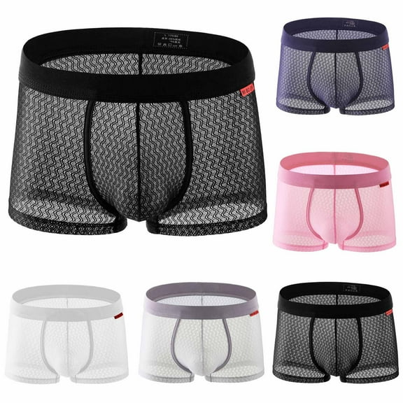 Jinhomg Men's Underwear Boxers See Through Mesh Boxer Briefs Cool Breathable Mid Waist Sleep Short Underpants Deal of The Day Pink XXL