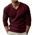 thumbnail image 1 of Jinhomg Men's V Neck Pullover Sweater Regular Fit Long Sleeve Knit Top Casual Solid Color Knitted Fashion Basic Sweaters for Men Wine,M, 1 of 7