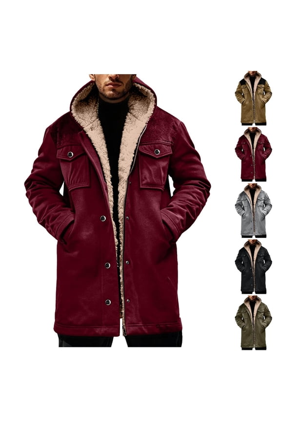 Men's Vintage Suede Jackets Leather Coat Retro Western Cowboy Jacket Hooded Warm Sherpa Lined Outwear for Cold Weather