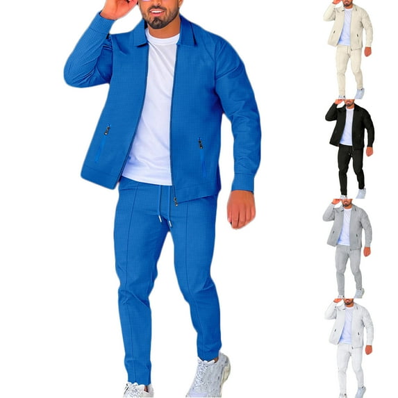 Jinhomg Men's Waffle Tracksuits Big and Tall Casual Solid Long Sleeve Full Zipper Jackets with Sweatpants 2 Piece 2025 Spring Jogging Suits 90 off Clearance Sale Gray L
