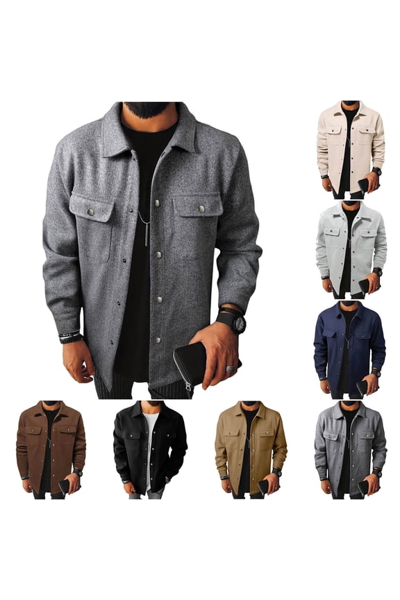 Men's Wool Blend Jackets Classic Laple Collar Front Buttons Cardigan Jacket Lightweight Causal Fall Coat with Chest Pockets Khaki,S