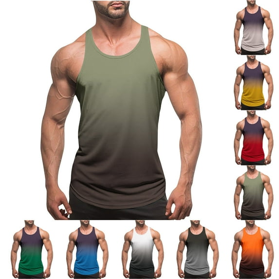 Jinhomg Men's Workout Stringer Tank Top Muscle Fit Y-Back Tank Shirts Trendy Gradient Color Sleeveless Bodybuilding Undershirts Gym Sportswear Winter Saving Blue XXXL
