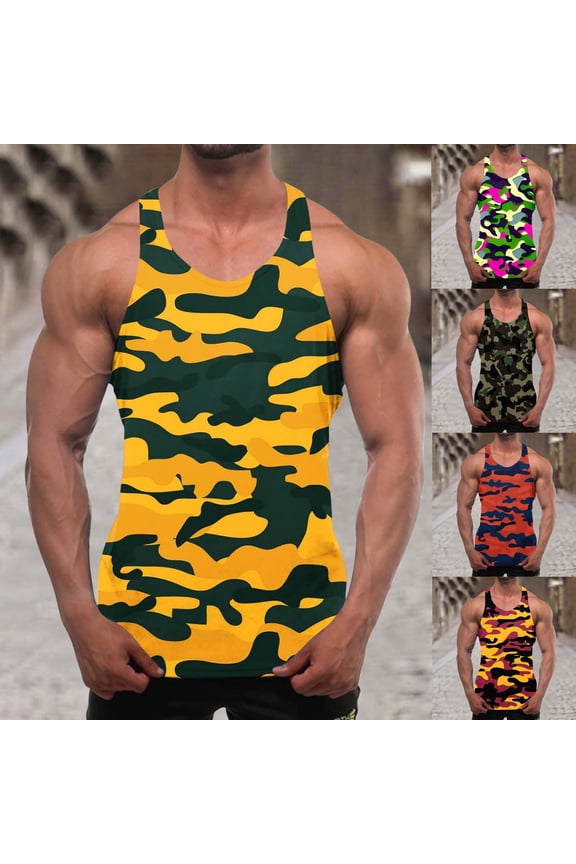 Men's Workout Tank Tops Trendy Camo Print Muscle T Shirts Big and Tall Comfy Sleeveless Bodybuilding Training Vest Gym Sportswear 2025 Saving Army Green XXL