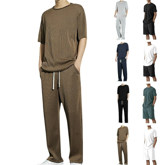 Jinhomg Mens 2 Piece Summer Sets Big and Tall Comfy Long Sleeve Crew Neck Lounge Tops with Elastic Drawstring Waist Pants Loose Fit Pajamas Todays Silver XXXXL