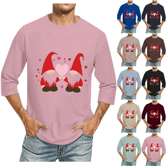 Jinhomg Mens 2025 Holiday Tees Novelty Funny Valentine's Day Gnome Print T-Shirts Lightweight Comfy Short Sleeve Crew Neck Tops Blue XXXL