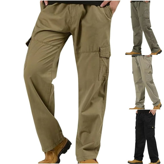 Jinhomg Mens 6Xl Cargo Pants Big and Tall Comfy Elastic Waist Street Pants Relaxed Fit Casual Solid Full Length Outdoor Pants with Pockets Spring Saving Black XXXXXXL