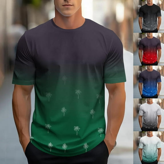 Jinhomg Mens Athletic T-Shirts 2025 Trendy Gradient Color Sports Tees Big and Tall Comfort Short Sleeve Crew Neck Workout T Shirt Casual Daily Wear Summer Saving White M