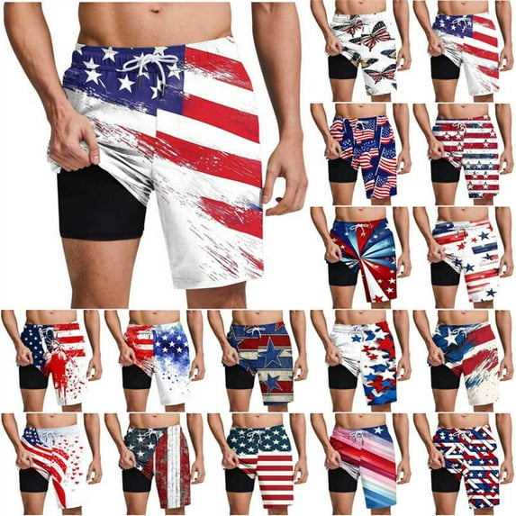 Jinhomg Mens Beach Shorts American Flag Graphic Patriotic Shorts Big And Tall Comfy Elastic Drawstring Waist Swim Trunks Lightweight Summer Vacation Board Shorts Hot Pink XL