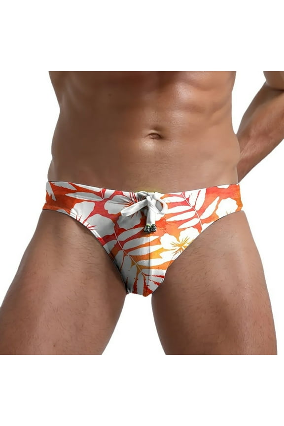 Mens Beach Swim Briefs 2025 Tropical Hawaiian Style Print Bathing Suit Lightweight Comfy Low Rise Summer Vacation Swimwear Sales Today Clearance Orange S