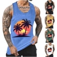 thumbnail image 1 of Jinhomg Mens Beach Vacation Tops Casual Hawaiian Palm Tree Print Summer Tank Top Loose Fit Comfy Sleeveless Crew Neck Undershirts Yellow M, 1 of 1