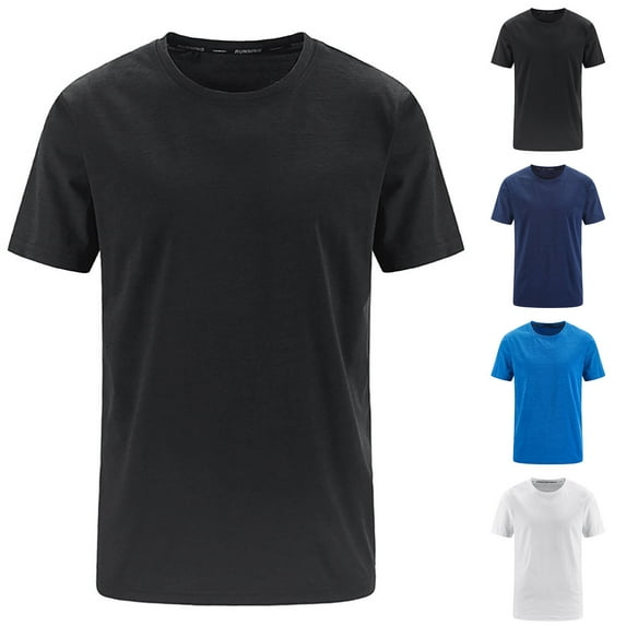 Jinhomg Mens Big and Tall Basic T Shirts Loose Fit Comfy Short Sleeve Crew Neck Tees Casual Solid Color Spring Summer Tops Vacation Beach T-Shirt Prime Big Deal Days Black L