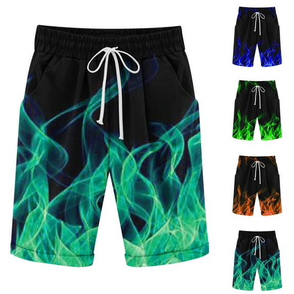 Jinhomg Mens Big and Tall Casual Shorts Trendy 3D Fire Print Shorts Lightweight Comfy Elastic Drawstring Waist Shorts with Pockets Gym Workout Pant Today's Deals Army Green XXXXL