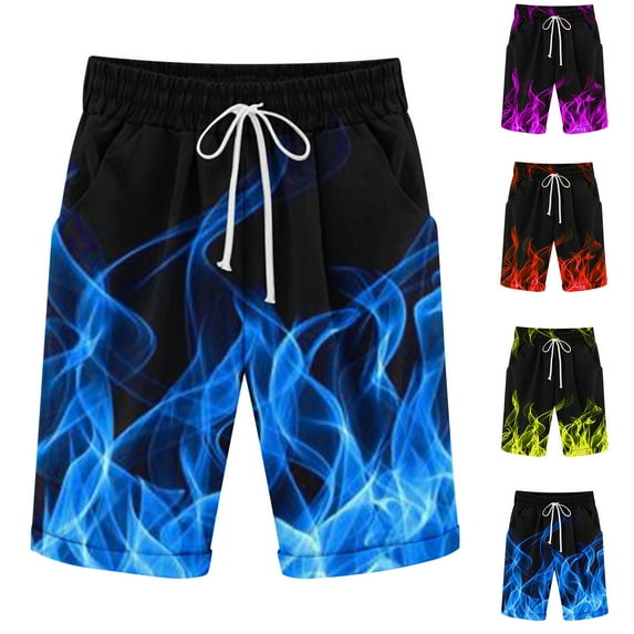 Jinhomg Mens Big and Tall Casual Shorts Trendy 3D Fire Print Shorts Lightweight Comfy Elastic Drawstring Waist Shorts with Pockets Gym Workout Pant Sales Today Clearance Red L