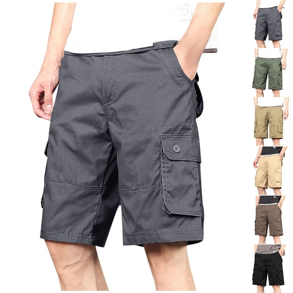Jinhomg Mens Big and Tall Cotton Shorts Lightweight Comfy Elastic Drawstring Waist Cargo Short with Multi Pockets Basic Solid Casual Outdoor Work Shorts 90 off Clearance Sale Coffee XL