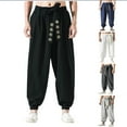 thumbnail image 1 of Jinhomg Mens Big and Tall Harem Pants 2025 Trendy Chinese Style Print Casual Pants Baggy Comfy Cotton Linen Elastic Waist Pants with Drawstring L, 1 of 5