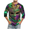 thumbnail image 1 of Jinhomg Mens Big and Tall Holiday T Shirts Fashion Mardi Gras Themed Graphic Tees Casual Loose 3/4 Sleeve Carnival Party Tops Funny Celebration T-Shirt of Multicolor XXXL, 1 of 4