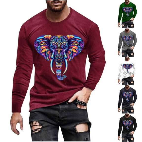 Jinhomg Mens Big and Tall T Shirts Novelty Funny Mardi Gras Mask Graphic Tees Lightweight Comfy Long Sleeve Crew Neck Tops Holiday Party Streetwear Black L
