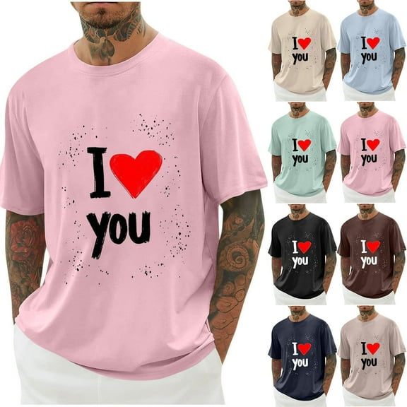 Jinhomg Mens Big and Tall Tee Shirts Valentine's Day Heart Graphic Casual Tops Lightweight Comfy Short Sleeve Crew Neck Holiday Tees Navy L
