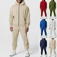 thumbnail image 1 of Jinhomg Mens Big and Tall Track Suit 2 Piece Soft Cotton Sweatsuit Casual Comfy Solid Full Zip Hoodies with Elastic Waist Sweatpants Sports Jogging Sets Sales Today Clearance Army Green XXXXL, 1 of 1