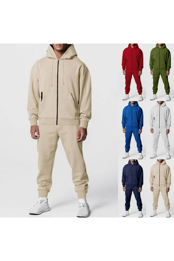 Mens Big and Tall Track Suit 2 Piece Soft Cotton Sweatsuit Casual Comfy Solid Full Zip Hoodies with Elastic Waist Sweatpants Sports Jogging Sets Sales Today Clearance Army Green XXXXL