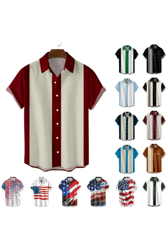 Mens Bowling Shirt 1950s Retro Color Block Hawaiian Shirts Regular Fit Short Sleeve Button Down Shirt Casual Spring Summer Beach Shirts Black M