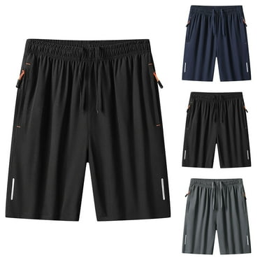 Jinhomg Mens Breathable Shorts Big and Tall Comfy Elastic Drawstring Waist Shorts Lightweight Casual Solid Summer Beach Shorts with Zip Pockets Prime Day 2025 Black XXXL