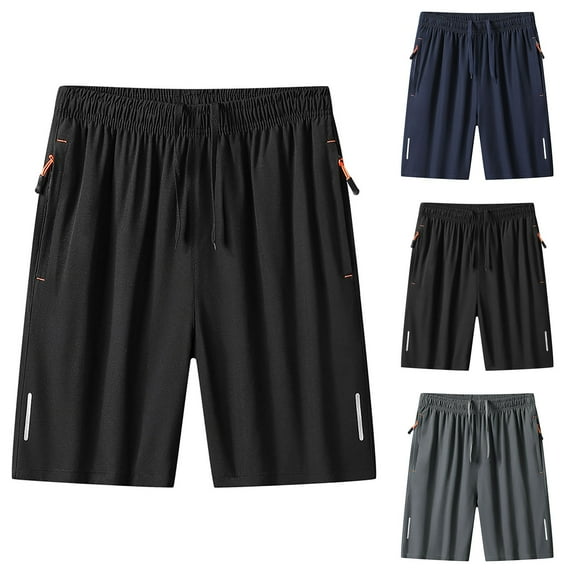 Jinhomg Mens Breathable Shorts Big and Tall Comfy Elastic Drawstring Waist Shorts Lightweight Casual Solid Summer Beach Shorts with Zip Pockets Black XXXL