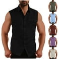 thumbnail image 1 of Jinhomg Mens Breathable Tank Tops Big and Tall Comfy Sleeveless Beach Shirts Lightweight Breathable Cotton Linen Button Down Tank Shirt Holiday Saving Black L, 1 of 8