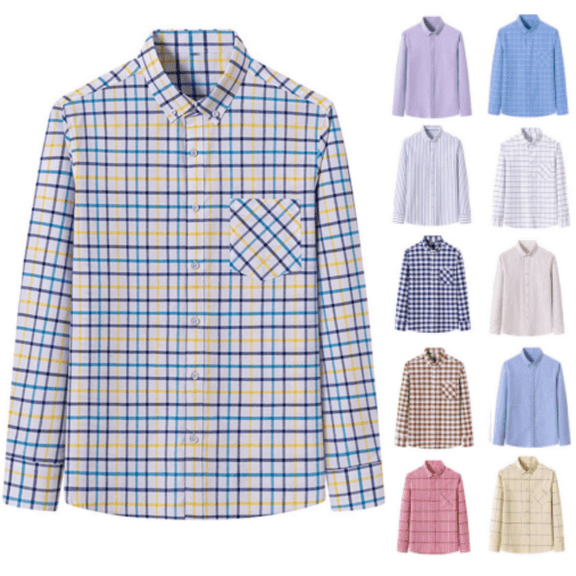 Jinhomg Mens Button-Down Shirt Long Sleeve Casual Button Down Shirts Vintage Soft Plaid Shirt with Pocket Sky Blue,M