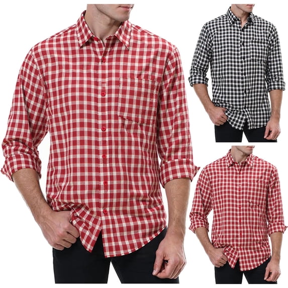 Jinhomg Mens Button Down Shirts Long Sleeve Plaid Shirt Jacket Soft Lightweight Casual Tops With Chest Pockets Black,XL