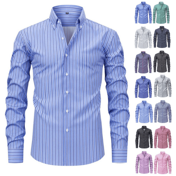 Jinhomg Mens Button Down Shirts Plaid Long Sleeve Shirts Wrinkle Free Business Casual Work Shirt White,XL