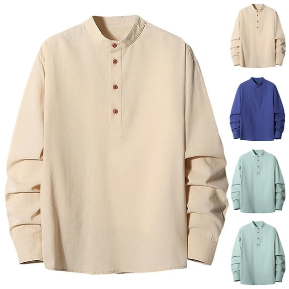 Jinhomg Mens Button Up Shirts Casual Comfy Lapel Collar Spring Summer Shirt Big and Tall Long Sleeve Solid Beach Vacation Shirt Deal of The Day Clearance Blue XXXL