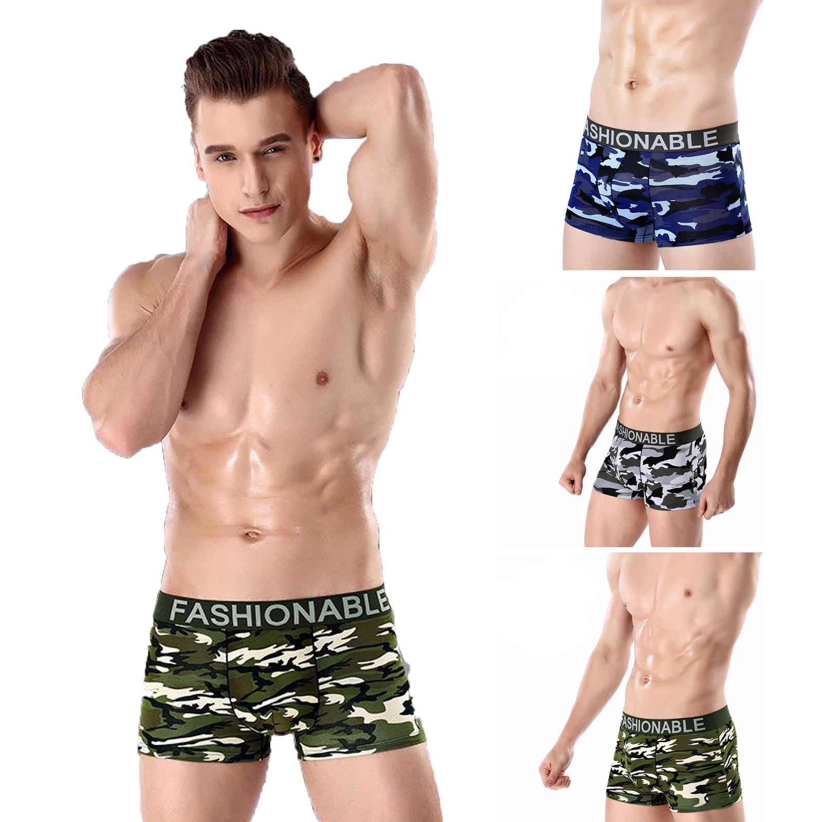 Jinhomg Mens Camo Boxers Underwear Lightweight Comfy Mid Waist Boxer ...