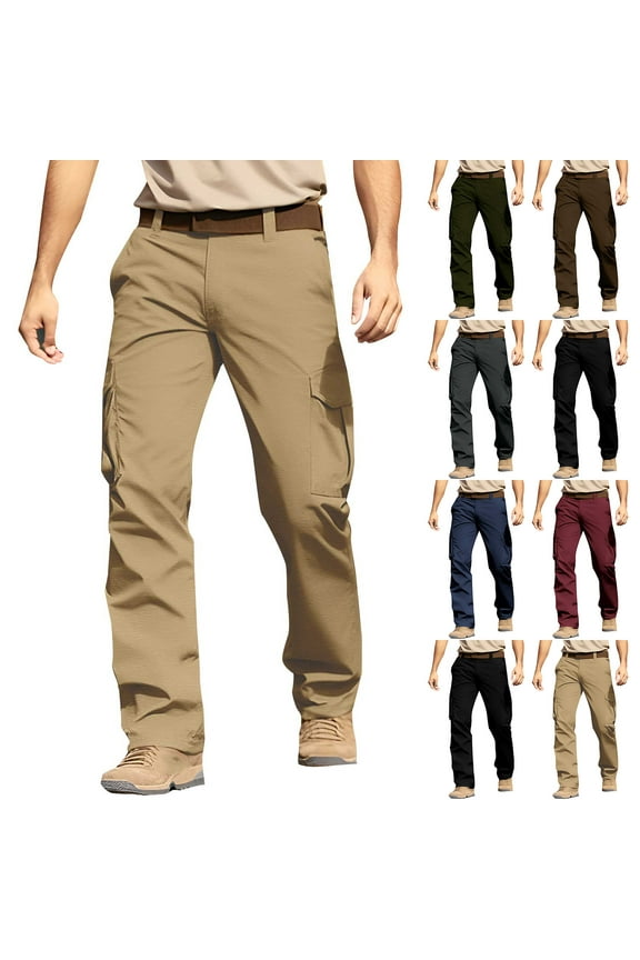 Mens Cargo Work Pants Dressy Casual Solid Multiple Pockets Outdoor Pants Big and Tall Comfy Straight Leg Cargo Trousers Wine XL