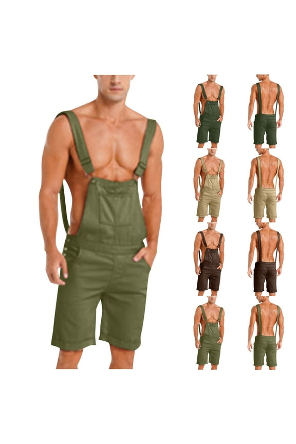 Mens Casual Bib Overall Shorts Big and Tall Adjustable Straps Cargo Jumpsuit Lightweight Comfy One Piece Rompers with Pockets Brown L