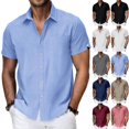 thumbnail image 1 of Jinhomg Mens Casual Button Down Shirts Dressy Short Sleeve Work Blouse Cotton Linen Summer Lightweight Tops Tropical Vacation Beach Outfits Khaki,S, 1 of 7