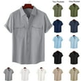 thumbnail image 1 of Jinhomg Mens Casual Button Down Shirt Big and Tall Cotton Linen Summer Beach Tops 2025 Solid Stylish Dress Shirt with Pocket Business Work Wear Army Green XL, 1 of 9