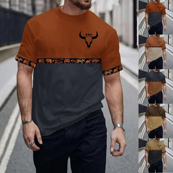 Jinhomg Mens Casual Graphic T-Shirts Vintage Western Animal Print Tees Big and Tall Comfy Short Sleeve Crew Neck Tops 2025 Daily Wear Brown XL