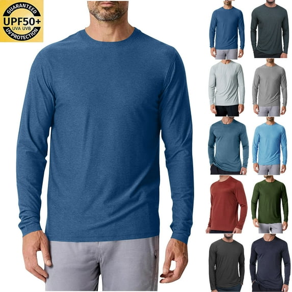 Jinhomg Mens Casual Solid Shirts Lightweight UPF 50+ Sun Protection Shirt Soft Comfy Long Sleeve Crew Neck Milk Silk Tops Spring Summer Tees Prime Day 2025 Gray M