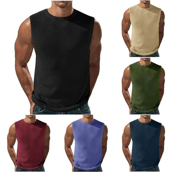 Jinhomg Mens Casual Tank Top Basic Solid Cotton Knitted Undershirts Regular-Fit Comfy Sleeveless Crew Neck Workout Running Shirts Sales Today Wine XXXL