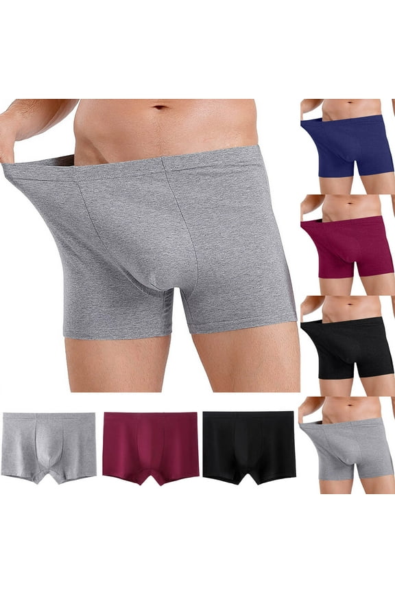 Mens Comfortable Cotton Underwear Big and Tall Basic Solid Boxer Briefs Lightweight Breathable Elastic Waistband Mid Waist Boxers Black L