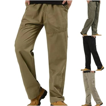 Jinhomg Mens Cotton Cargo Pants Big and Tall Elastic Waist Work Pants Casual Loose Fit Solid Straight Leg Street Pants with Zip Pocket Spring Saving Army Green XXXL